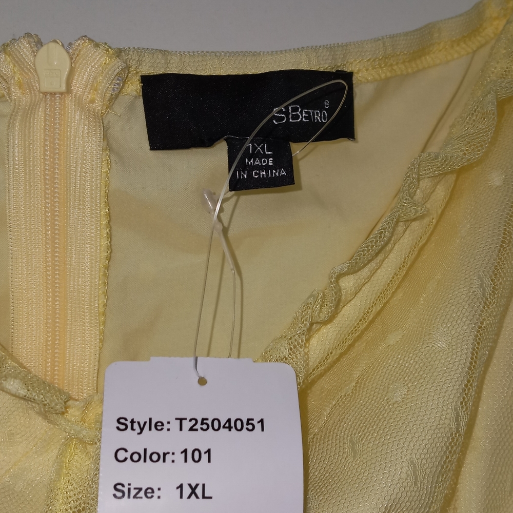 New yellow polka dot sheer statement sleeve dress plus size 1X - Picture 4 of 5